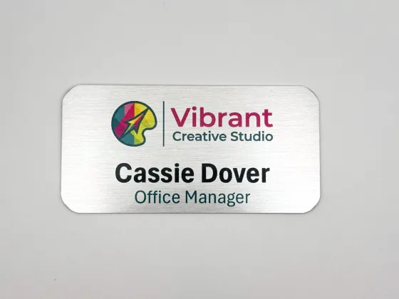 Printed brushed silver metal name tag