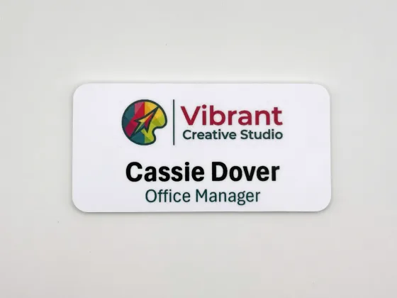 Printed matte white plastic name tag