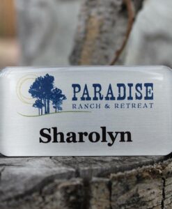 Brushed silver metal tag with Tag Armor