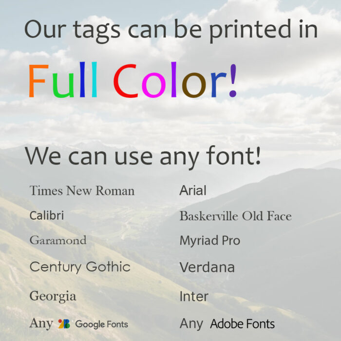 Graphic showing that we can print any color or font.