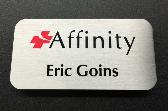 Brushed silver nametag. Design for Affinity.